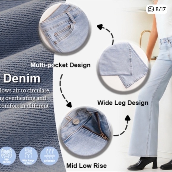 Oneso mid-rise light wash flare wide leg jeans NWT plus size - Picture 3 of 7